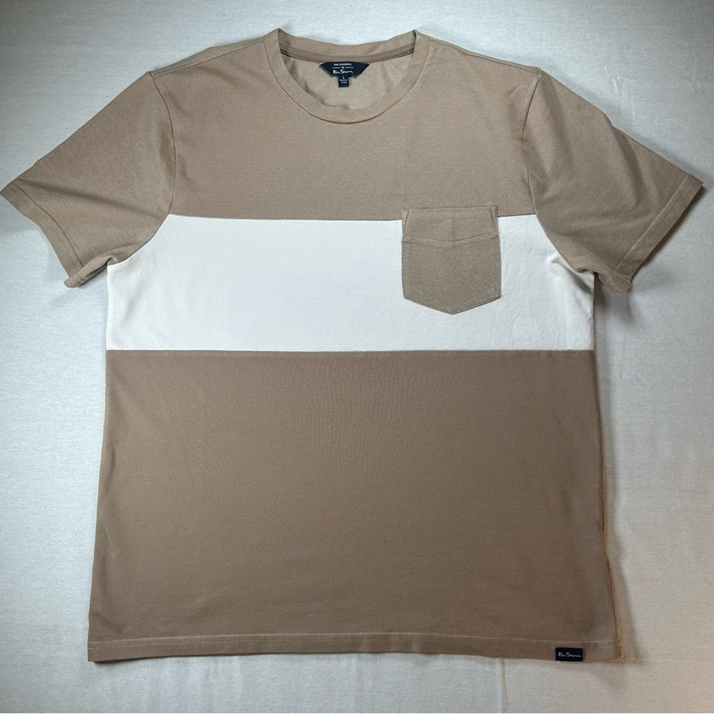 Ben Sherman Men’s Tan & White Colour Block Shirt - Size Large
